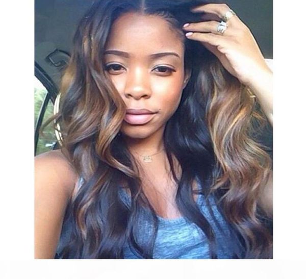 

pre plucked full lace human hair wigs with baby hair 150 brazilian remy hair ombre lace front wigs bleached knots women wigs6962509, Black;brown