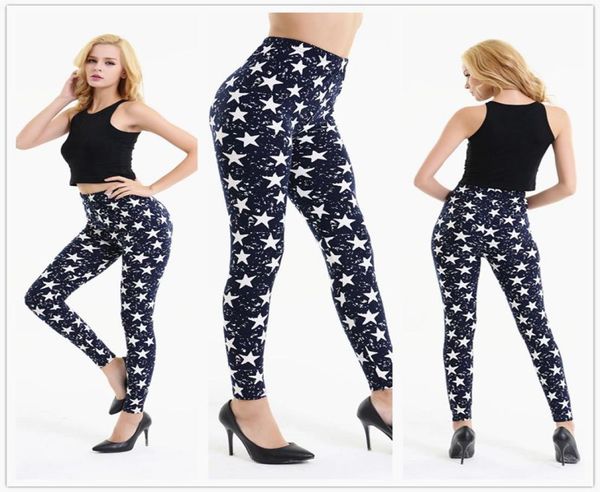 

whole 2017 women push stretch leggings blue star skinny legging ladies fitness printed pants slim punk pants for party c6309144, Black