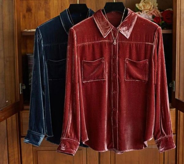 

chic women039s long sleeves velvet shirts autumn women shirt c3329666873, White