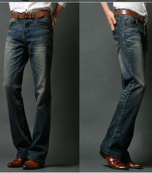 

icpans mens flared jeans bootcut boot cut jeans men leg fit classic denim flare vintage male straight pants5325427, Blue