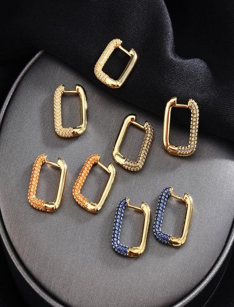 

fashion exquisite micro zircon simple small square hoop earrings geometric gold color earring aros mujer zk309006289, Golden;silver