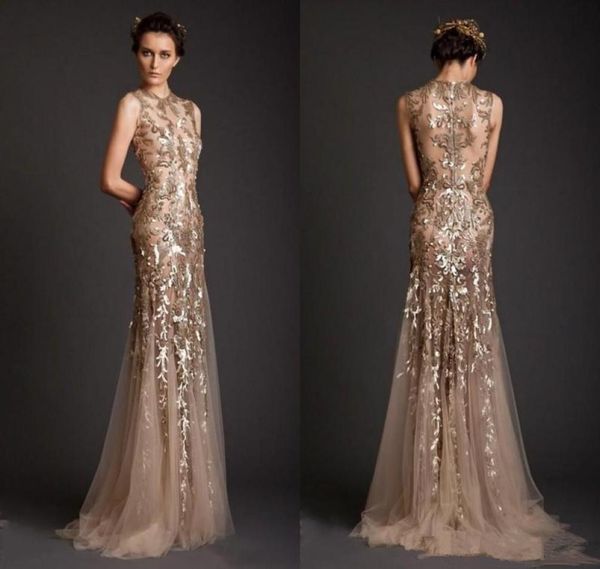 

krikor jabotian evening dresses gold mermaid shape tulle sheer see through appliques prom dress emboridery long formal dubai gowns7032296, Black