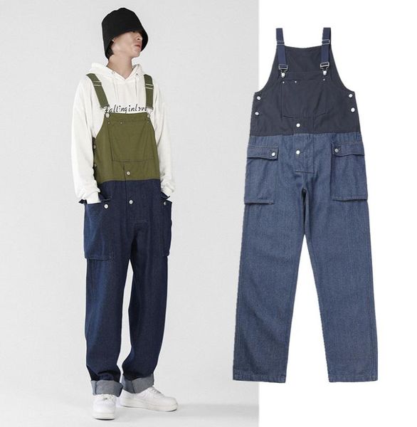 

men039s jeans 2022 cargo jumpsuit suspenders denim pants american fashion work clothes loose7375883, Blue