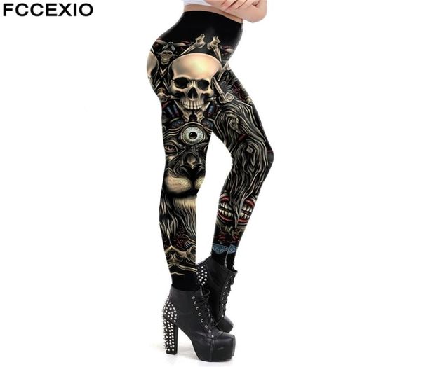 

fccexio fashion skull design punk women legging gothic style lion retro vintage steampunk leggins ankle pants cosplay leggin 220715797319, Black