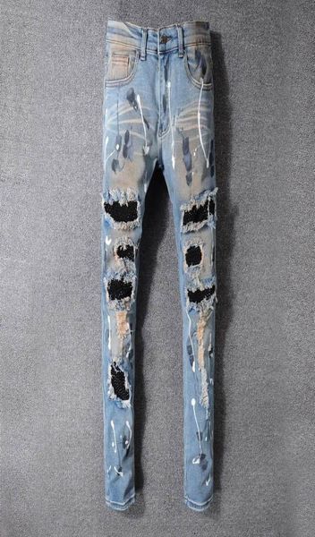 

famous brand mens designer jeans slim fit mens skinny jeans men women motorcycle biker hip hop distressed ripped jeans pants2001867, Blue