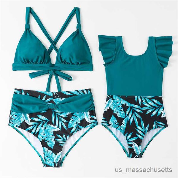 

family matching outfits family matching outfits mommy and me bikini dresses clothes leaf mom baby swimwear tank ruffled mother daughter swim, Blue