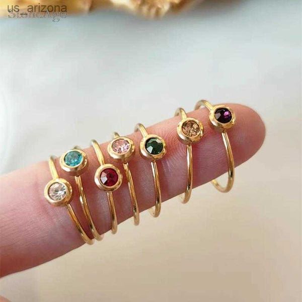 

minimalist colorful birthstone stainless steel rings for women thin pinky finger ring for girl chic jewelry accessories kbr192 l230620, Silver