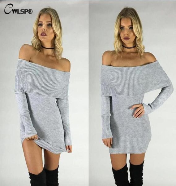 

whole2016 autumn popular sweater dress women solid pullover slash neck off shoulder fashion women kintting pull femme ql518664279836, White;black