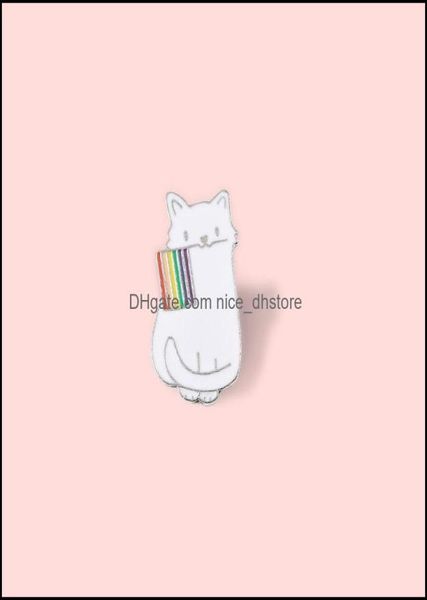 

pins brooches jewelry creative cute animal kitten enamel brooch white cat geometric rainbow alloy pins badge clothes accessories f6150292, Gray