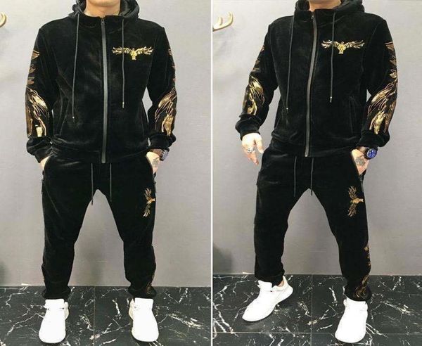 

gold velvet padded pleuche casual sports suit men039s slim winter twopiece men039s fashion 2011092411671, Gray