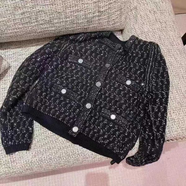 

women's sweaters designer 2023c family's new style celebrity xiaoxiangfeng silver thread heavy industry beaded coat long sleeve kn, White;black
