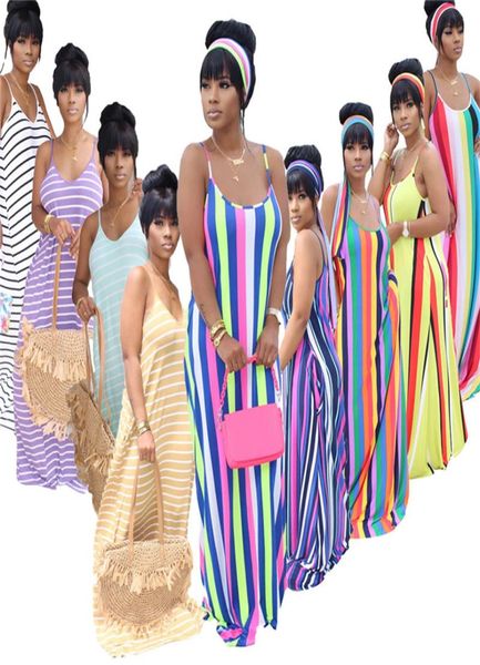 

women striped print dress spaghetti strap maxi skirts headband sleeveless dresses summer clothing beach casual dress plu size2816888, Black;gray