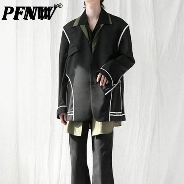 

men's suits blazers pfnw reversible suit set titched tailored advanced blazer straight contrast color pants twopiece design 12a1357 230, White;black