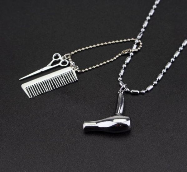 

rj new fashion barber hair dresser silver necklaces hair dryerscissorcomb pendant necklace charm collier jewelry1940030