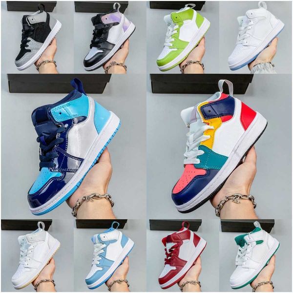 

infants 1s 2023 kids basketball kid shoes game royal scotts obsidian chicago bred sneakers mid multi-color boys grils tie-dye baby new shoe, Black