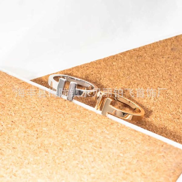 

v gold plated mijin double t ring cnc square classic design simple fashion men's and women's, Silver