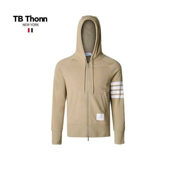 

trendy tb thonn european and american solid color sweater for men women couples 2023 spring autumn hooded zipper casual coat, Black;brown
