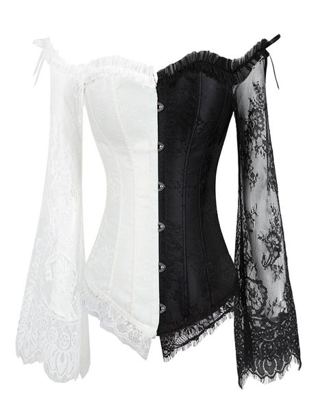

women styling corsets long sleeve lace corselet lace up bustiers korset for posture party club wedding plus size5366902, Black;white