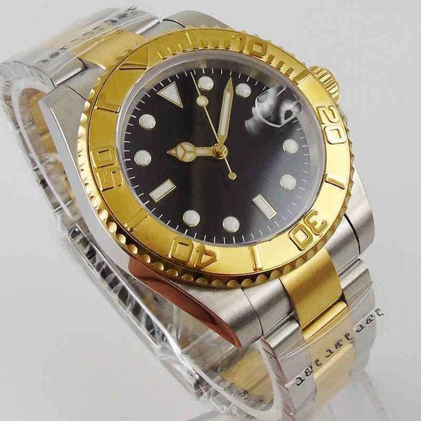 

watch r olex 40mm sterile black dial luminous gold plated insert bezel sapphire glass nh35 date automatic mens watch