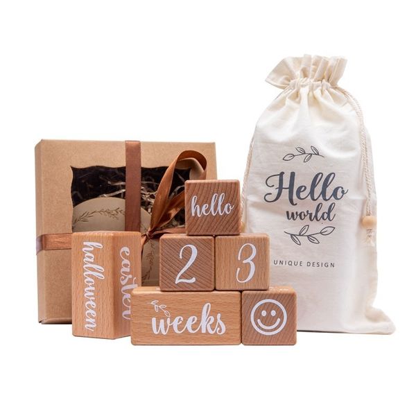 

keepsakes 6pcs 1set baby month milestone card beech block square engraved born birth birthday milestones p ography props 230810