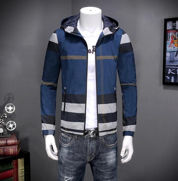 

2022 mens new printing spring and autumn trend thin coat plaid hooded korean version slim zipper jacket baseball uniform277t5176997, Black;brown