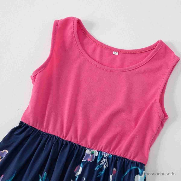 

family matching outfits mom and daughter dresses sleeveless printing girl 2023 summer dress matching family outfits women even dress mother, Blue