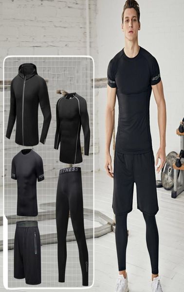 

fitness suit 5piece suit men039s quickdry shortsleeved shorts coat autumn training sports basketball morning running suit3821996, White;black