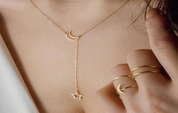 

2019 new boho style moon star pendant choker necklaces gold silver long chain link jewelry gift for women girls bijoux female8788122, Golden;silver