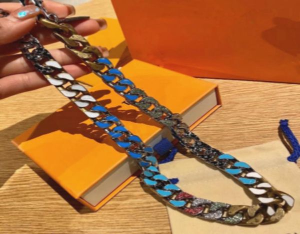 

2021 candy necklace luxury jewelry design diamond 316l titanium steel engrave colored enamel thick chain links patches necklace 128580227, Silver