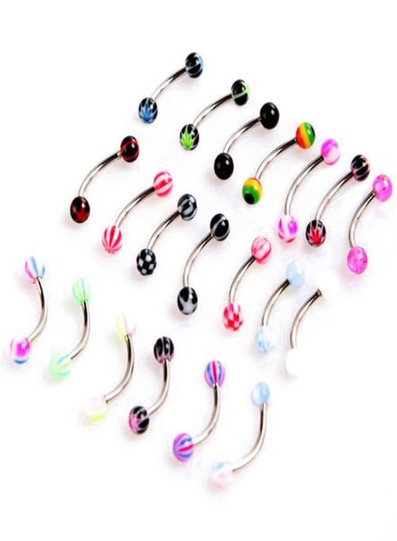 

20pcs colorful stainless steel ball barbell curved eyebrow rings bars tragus piercing1375926, Silver