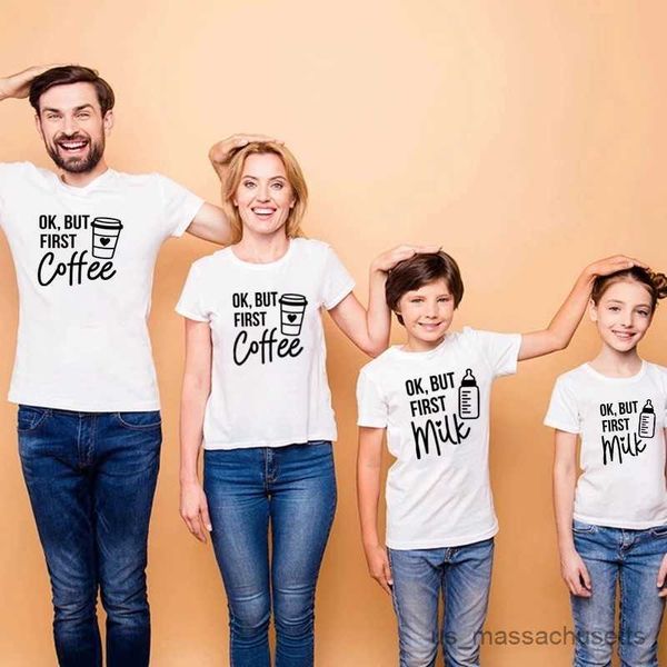 

family matching outfits ok but first coffee milk family matching outfits funny mommy and daughter son cotton short sleeve shirts baby r23081, Blue