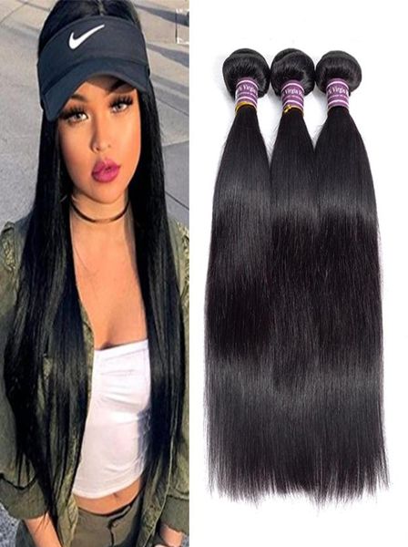 

raw indian virgin straight human hair weaves bundles unprocessed brazilian peruvian hair extensions wet and wavy human hair produc6777495, Black