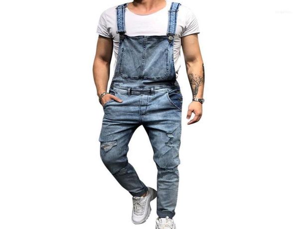 

men039s jeans puimentiua 2021 fashion mens ripped jumpsuits street distressed hole denim bib overalls for man suspender pants s5677274, Blue