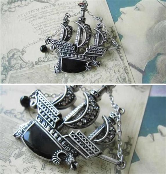 

punk vintage cute brooch pin fashion silver plated alloy sailing boat ship pirate vessel dragon brooch pin crystal gifts1449524, Gray