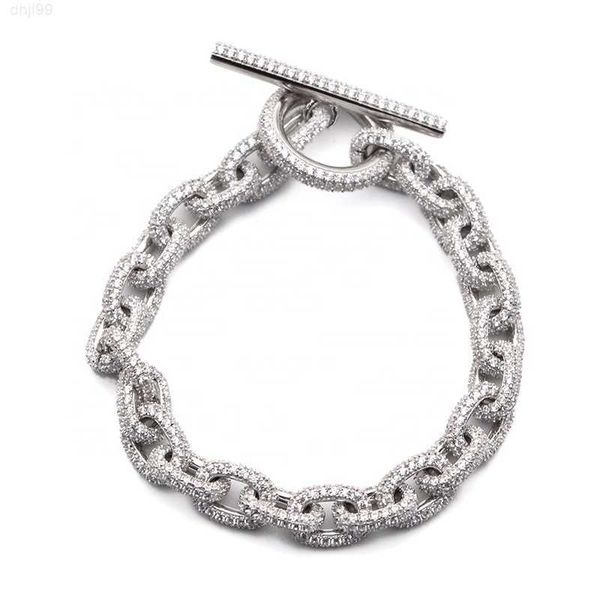 

new iced out cuban link chain vvs moissanite diamond silver chain bracelet
