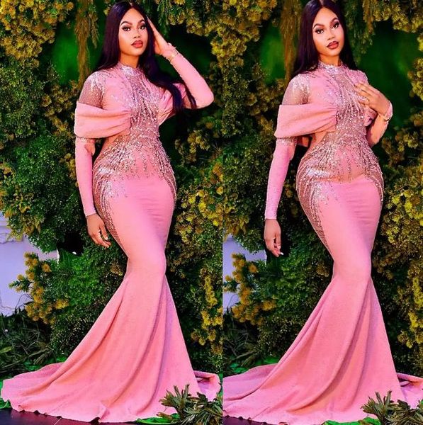 

2023 plus size evening dresses arabic aso ebi pink mermaid luxurious prom gowns beaded sequins evening formal party second recepti4755558, Black;red