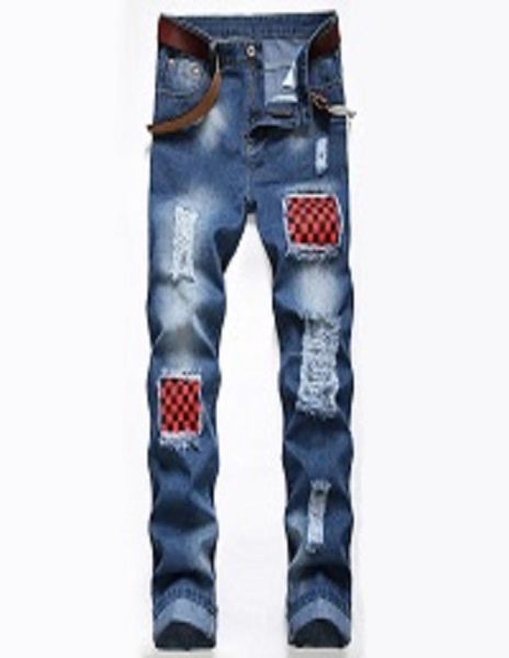 

2020mens casual straight jeans retro slim skinny jeans fashion designer ripped men hip hop light blue denim pants323436383067885