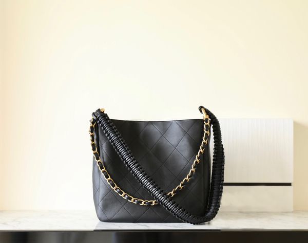 

10a crossby shoulder bag women's quality double flap bag designer 25cm real leather caviar lambskin classic all black purse quilted han