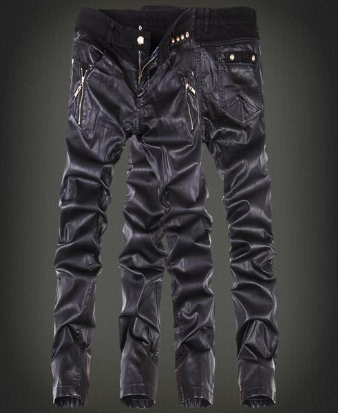 

whole korean fashion cool mens rock leather pants black faux tight skinny plus size 30 31 32 33 34 36 punk trousers3334544
