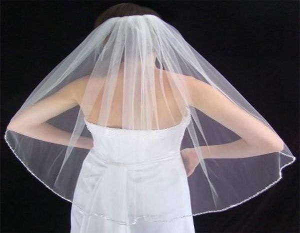 

peal accented wavy silver bugle bead edge wedding veil 03809268463