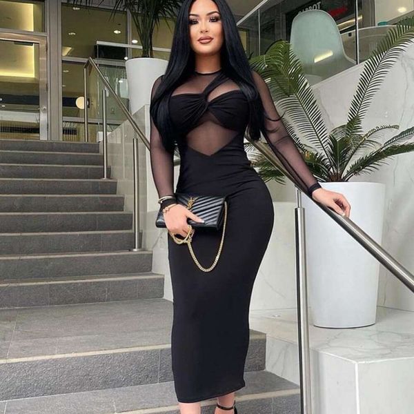 

womens round necklace long sleeves tight dress, Black;gray