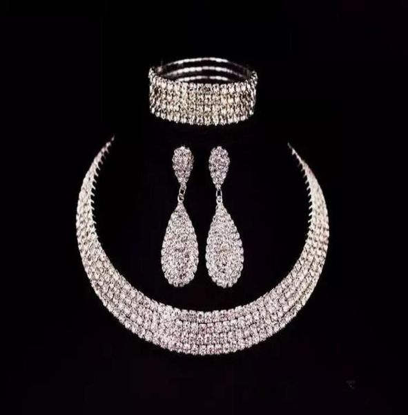

awesome bride classic rhinestone crystal choker necklace earrings and bracelet wedding jewelry sets wedding accessories bridal jew7505710, White