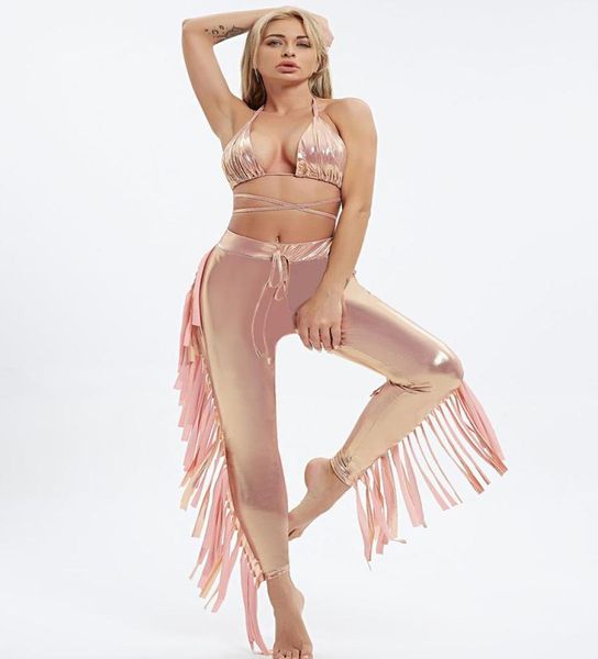 

women039s tracksuits women party long pant sets outfits two piece suit clubwear halter bandage bra high waist tassel 3983558, Gray