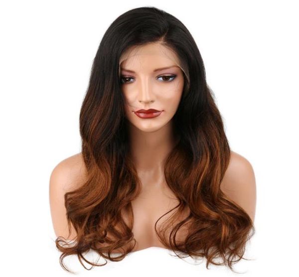 

360 full lace human hair wigs pre plucked 150 density brazilian remy hair ombre color t 1b4 natural wave human hair wig4258212, Black;brown