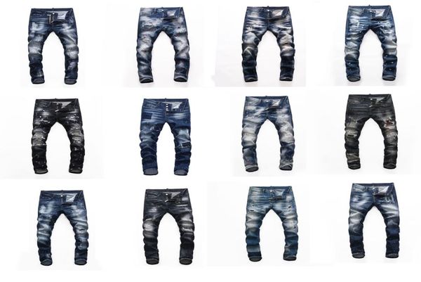 

men ripped straight leg jeans fashion painted slim fit washed motocycle denim mens blue pants hip hop biker men039s trouse2942037