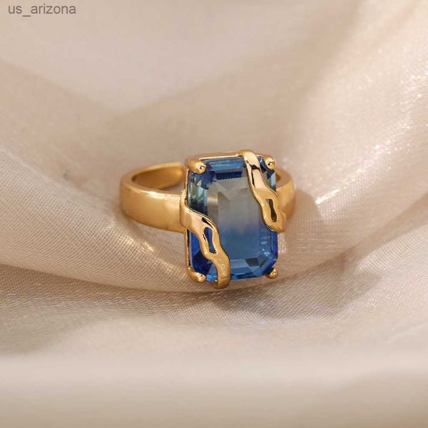

blue cubic zircon stone ring for women stainless steel square geometry finger ring party accessories jewelry gift bijoux femme l230620, Silver