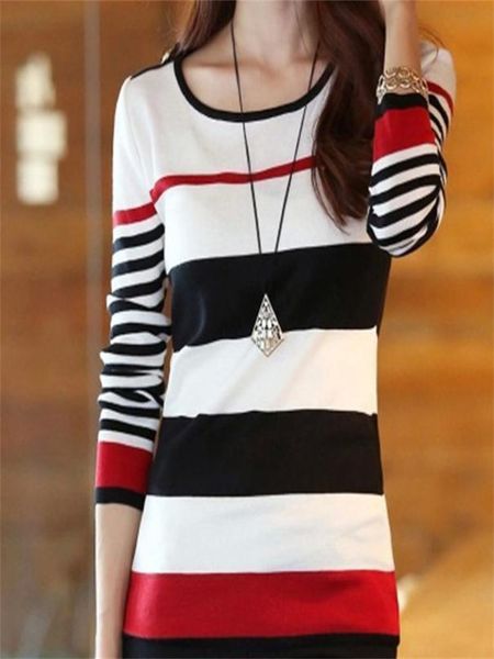 

autumn and winter basic women sweater oneck 2017 striped pullover sweaters long sleeve bodycon femme poleras mujer6835173, White;black