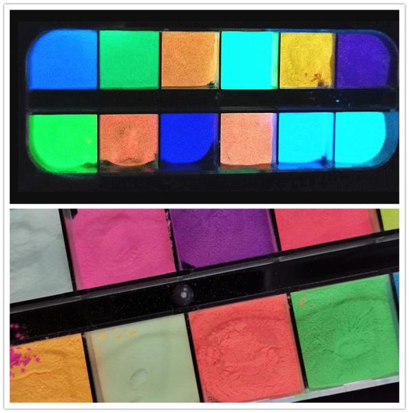 

art salon 12 grids fluorescence glitter powder light luminous trafine glowing pigment neon phosphor in the dark nail drop del2439226, Silver;gold