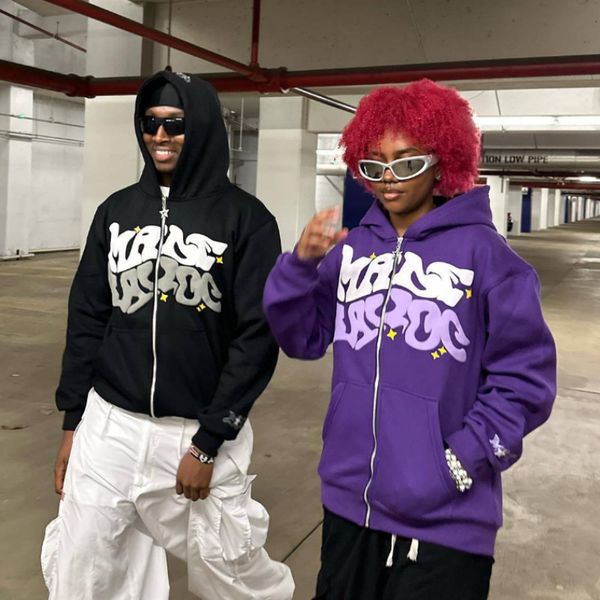 

men's hoodies sweatshirts american vintage letter printing gothic zipper hoodie men y2k street hip hop sweatshirt couple loose harajuku, Black
