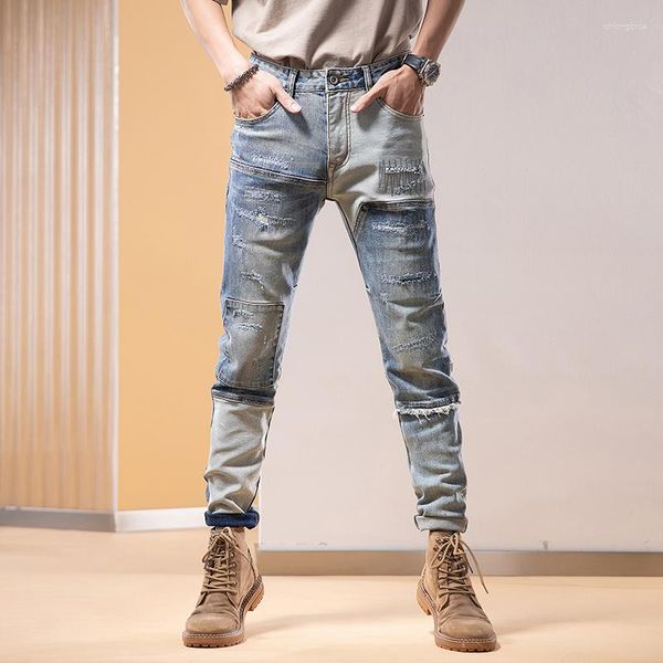 

men's jeans fashion 2023 runway luxury european design party style clothing, Blue